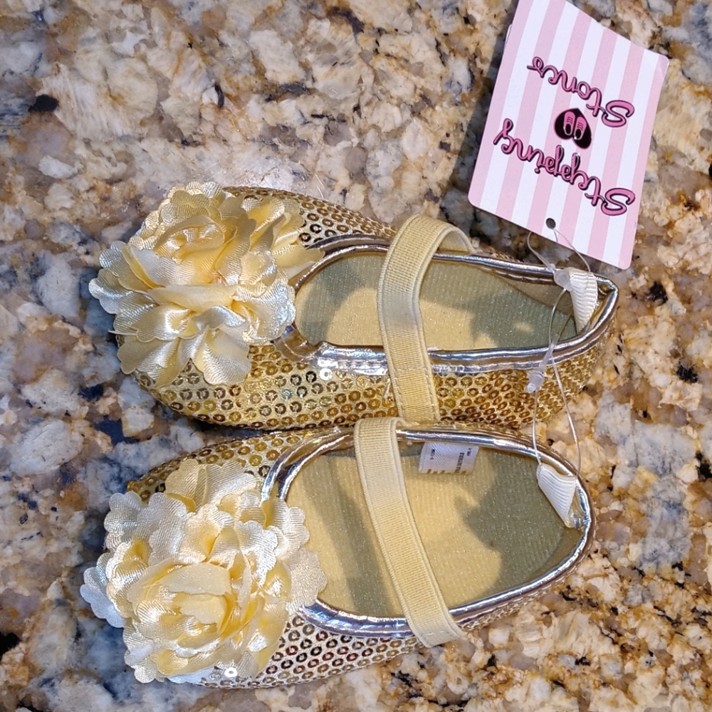 Golden Rose Sequins Baby Flats Size 4C - Picture 9 of 9